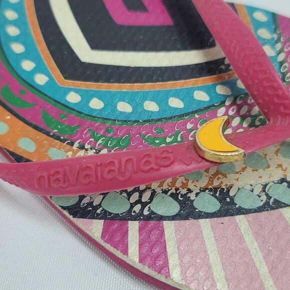 Havianas + Mara Hoffman Flip Flops 9/10 Womens Sandals Pink Rainbow Colorful - Picture 4 of 9